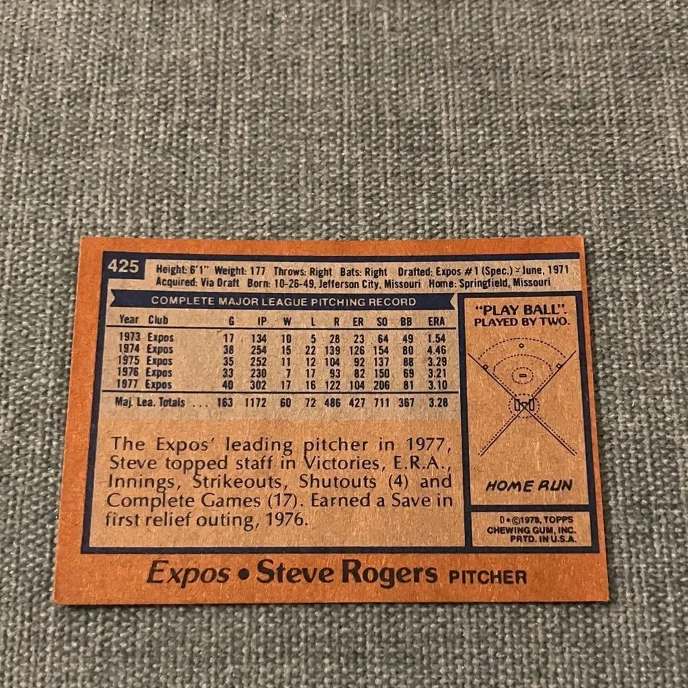 1978 Topps Montreal Expos Baseball Card Trading Card